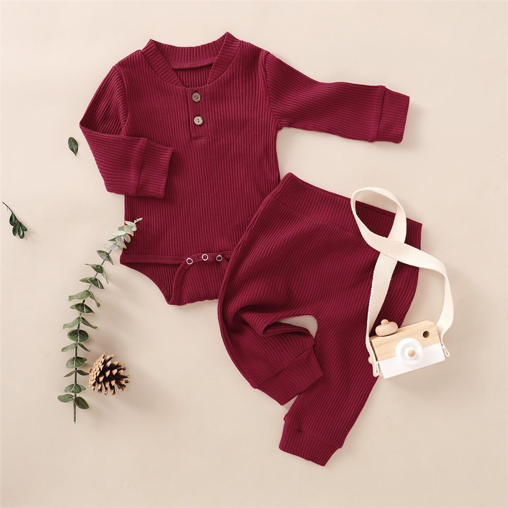 Baby Unisex Solid Long Sleeve Romper & Pants Baby Wholesale Suppliers - PrettyKid