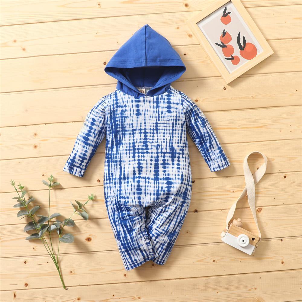 Baby Unisex Tie Dye Long Sleeve Hooded Romper Baby Wholesale Clothing - PrettyKid