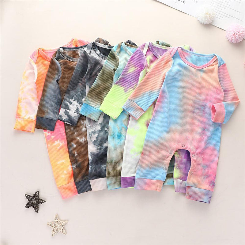 Baby Unisex Tie Dye Long Sleeve Romper - PrettyKid