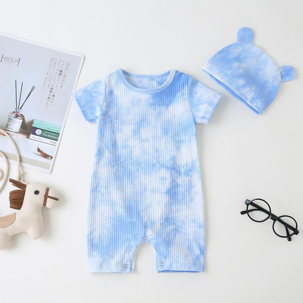 Baby Unisex Tie Dye Short Sleeve Romper & Hat - PrettyKid