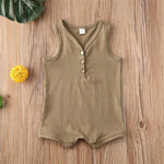 Baby Boys V-Neck Sleeveless Button Romper Baby Summer clothing - PrettyKid