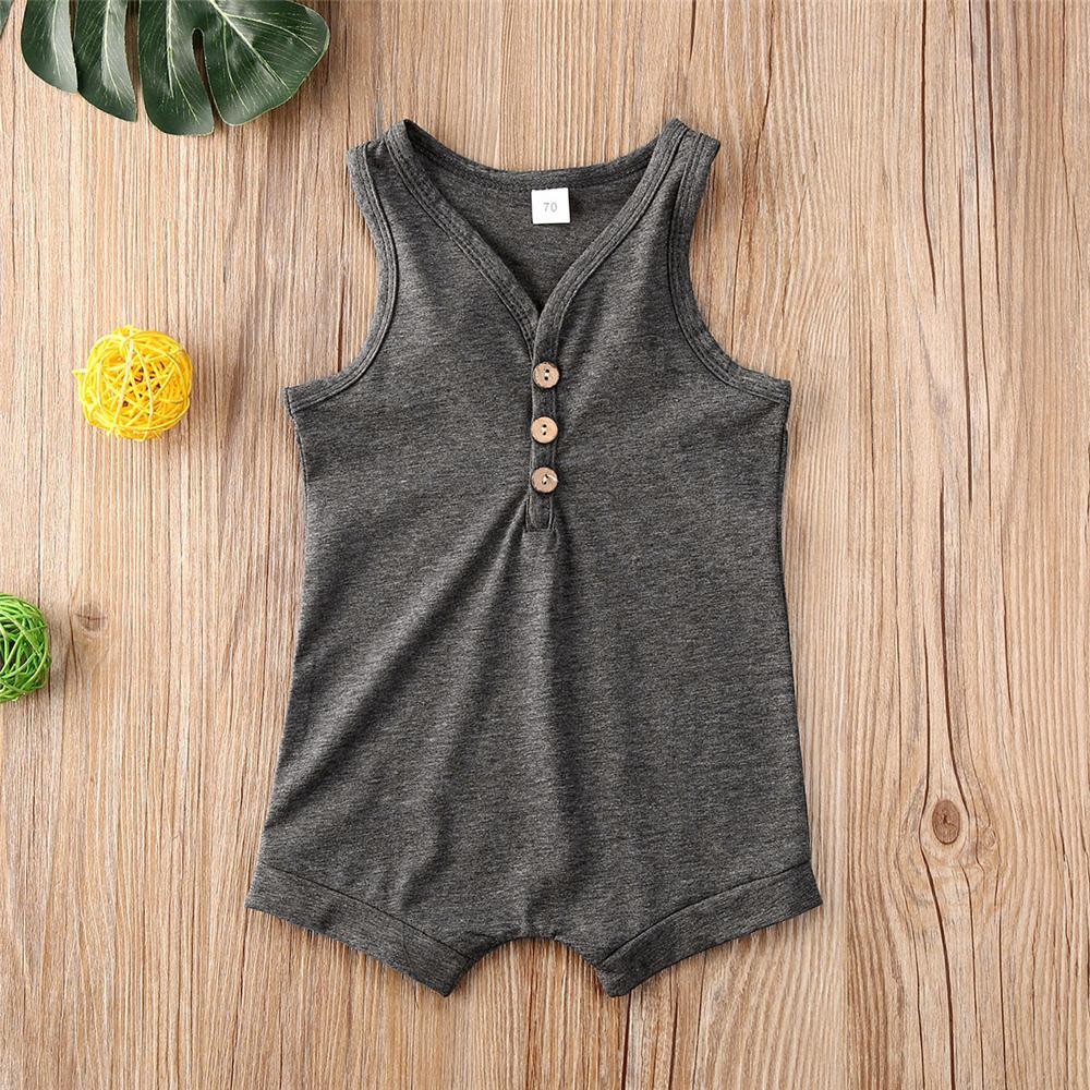 Baby Boys V-Neck Sleeveless Button Romper Baby Summer clothing - PrettyKid