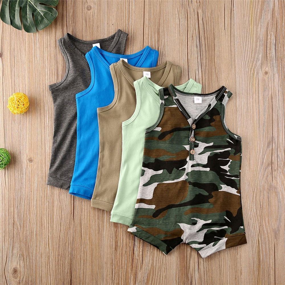 Baby Boys V-Neck Sleeveless Button Romper Baby Summer clothing - PrettyKid