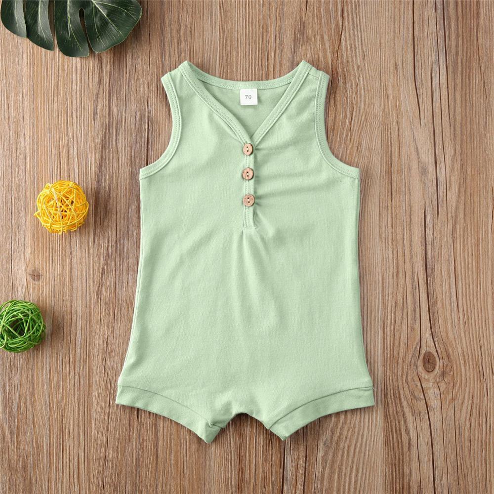 Baby Boys V-Neck Sleeveless Button Romper Baby Summer clothing - PrettyKid