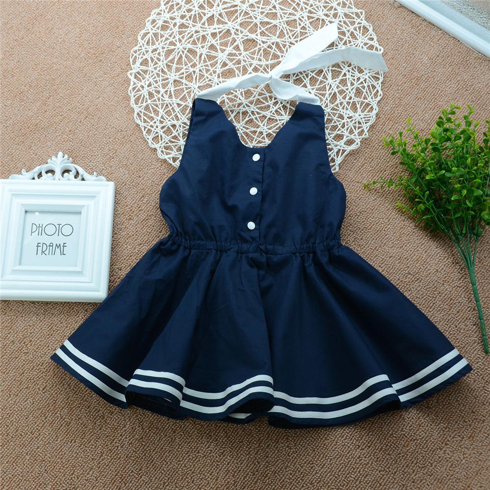 Toddler Girls V-Neck Sleeveless Striped Dresses children's boutique wholesale - PrettyKid