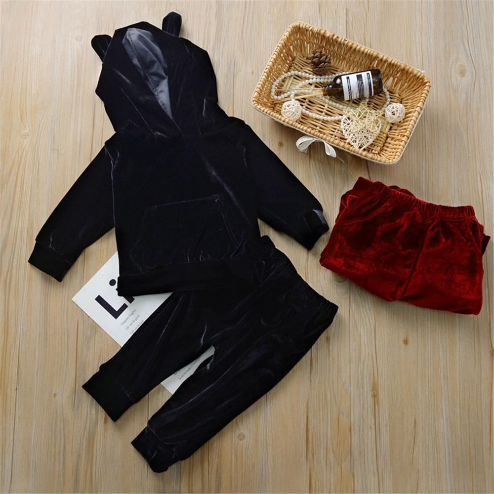 Toddler Girls Velvet Solid Hooded Long Sleeve Top & Pants Girl Wholesale - PrettyKid