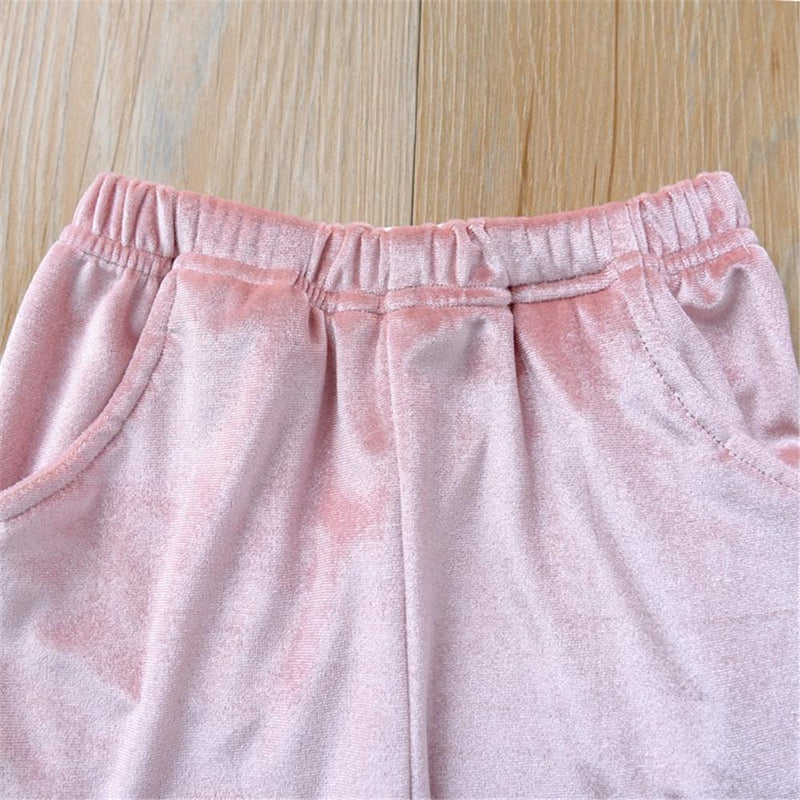Toddler Girls Velvet Solid Hooded Long Sleeve Top & Pants Girl Wholesale - PrettyKid