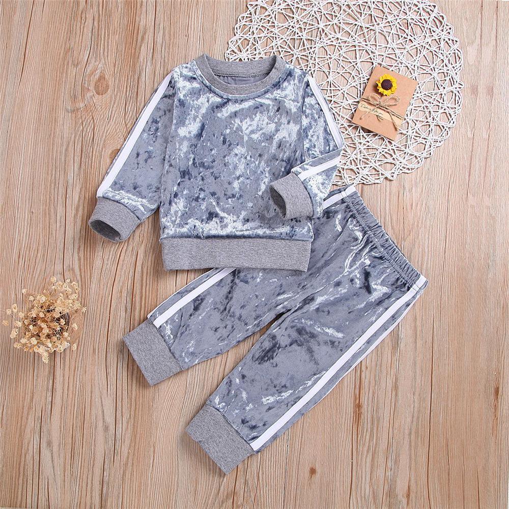 Girls Velvet Solid Long Sleeve Tracksuit Wholesale Kids Clothing Distributors - PrettyKid