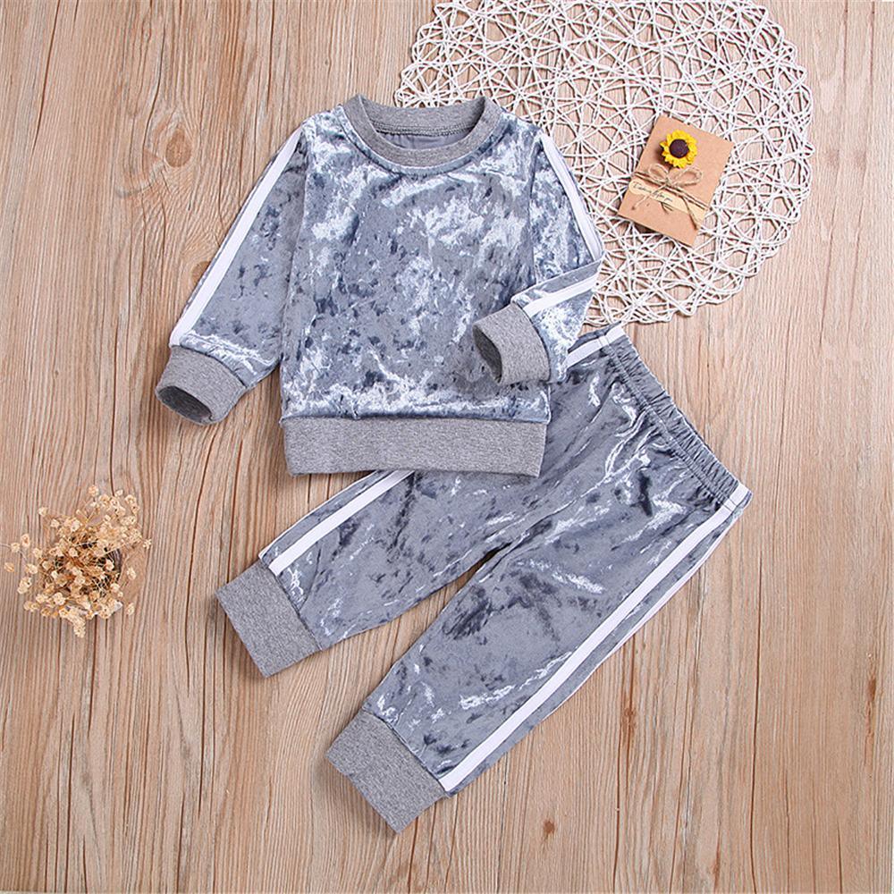 Girls Velvet Solid Long Sleeve Tracksuit Wholesale Kids Clothing Distributors - PrettyKid