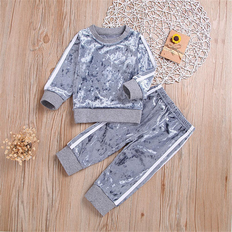 Girls Velvet Solid Long Sleeve Tracksuit Wholesale Kids Clothing Distributors - PrettyKid