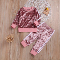 Girls Velvet Solid Long Sleeve Tracksuit Wholesale Kids Clothing Distributors - PrettyKid