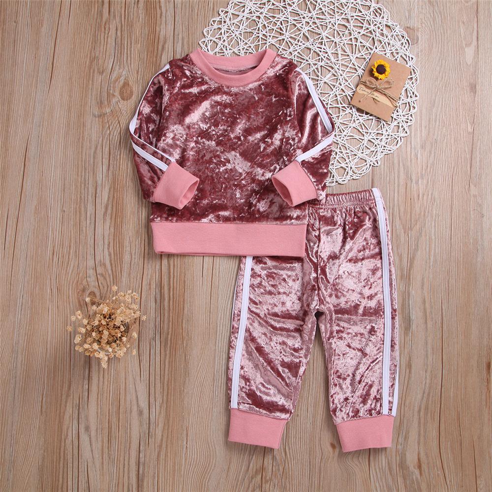 Girls Velvet Solid Long Sleeve Tracksuit Wholesale Kids Clothing Distributors - PrettyKid