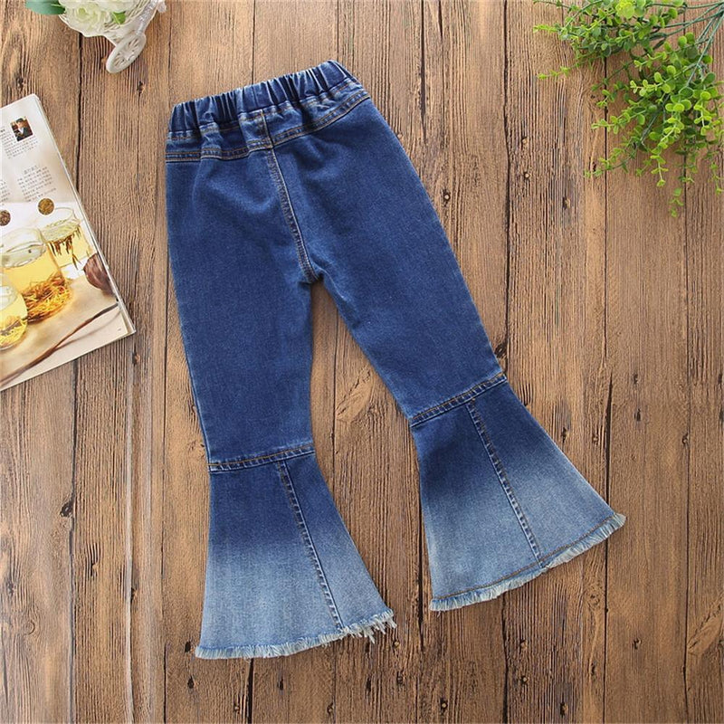 Girls Vintage Flared Denim Casual Trousers Wholesale - PrettyKid