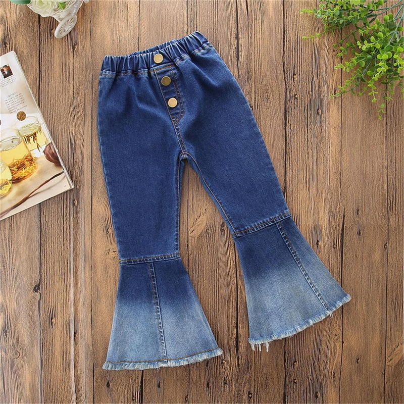 Girls Vintage Flared Denim Casual Trousers Wholesale - PrettyKid
