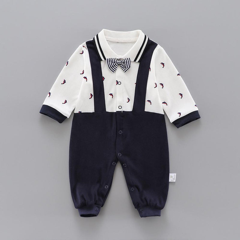 Baby Boys Whale Printed Little Gentleman Rompers - PrettyKid