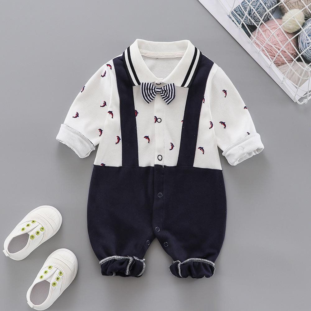 Baby Boys Whale Printed Little Gentleman Rompers - PrettyKid