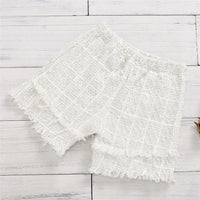 Girls White Button Long Sleeve Jacket & Tassel Shorts - PrettyKid