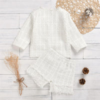 Girls White Button Long Sleeve Jacket & Tassel Shorts - PrettyKid