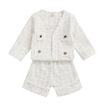 Girls White Button Long Sleeve Jacket & Tassel Shorts - PrettyKid