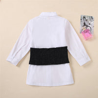 Girls White Long Sleeve Solid Blouse & Denim Tie-up Belt Wholesale Girls - PrettyKid