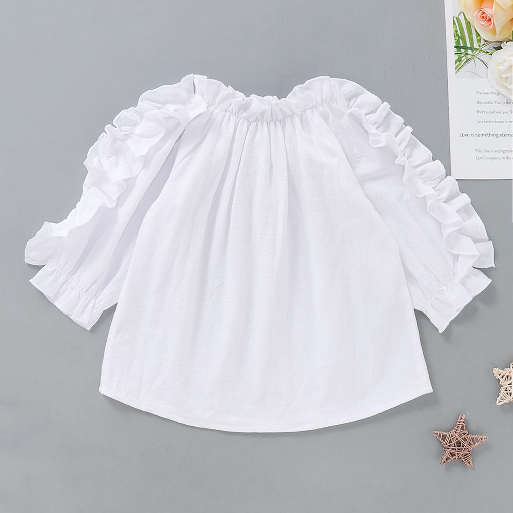 Girls White Waveselvedge Long Sleeve Blouse Wholesale Little Girl Clothing - PrettyKid