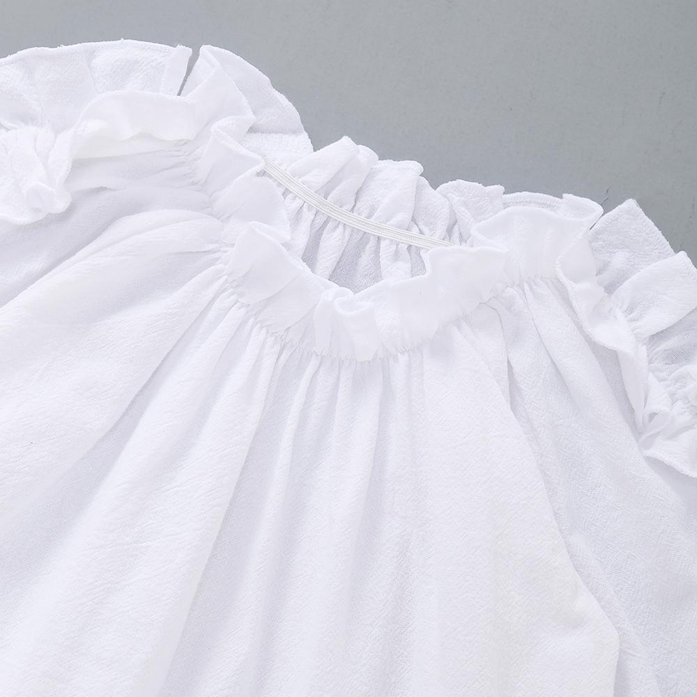 Girls White Waveselvedge Long Sleeve Blouse Wholesale Little Girl Clothing - PrettyKid