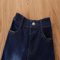 Girls Wide-leg Solid Pocket Flare Jeans Wholesale - PrettyKid