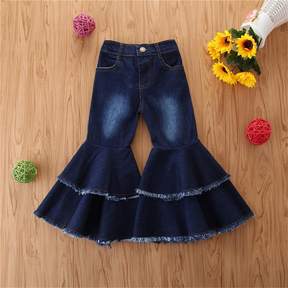 Girls Wide-leg Solid Pocket Flare Jeans Wholesale - PrettyKid