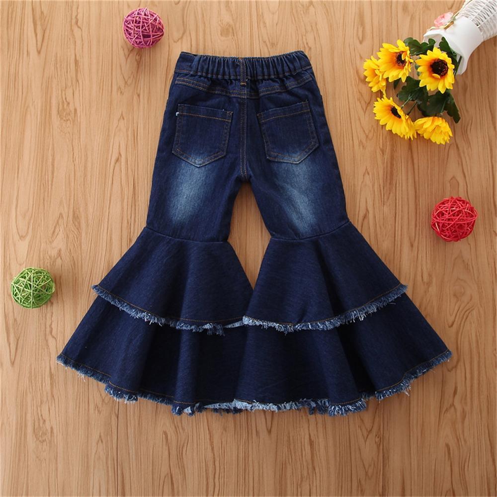 Girls Wide-leg Solid Pocket Flare Jeans Wholesale - PrettyKid