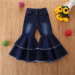 Girls Wide-leg Solid Pocket Flare Jeans Wholesale - PrettyKid