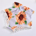 Baby Girls Yellow Bow Decor Sleeveless Top & Sunflower Shorts & Headband Baby Clothing Cheap Wholesale - PrettyKid