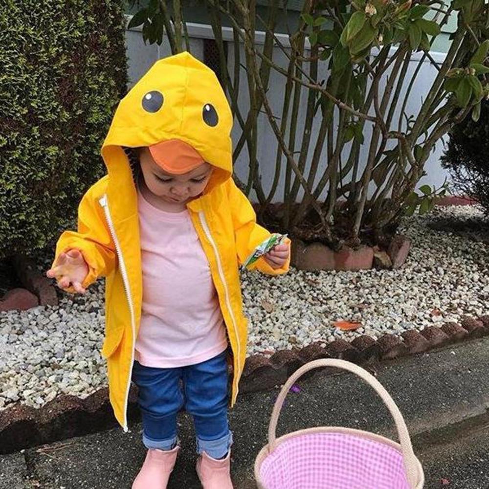 Girls Yellow Duck Cartoon Long Sleeve Striped Coat - PrettyKid