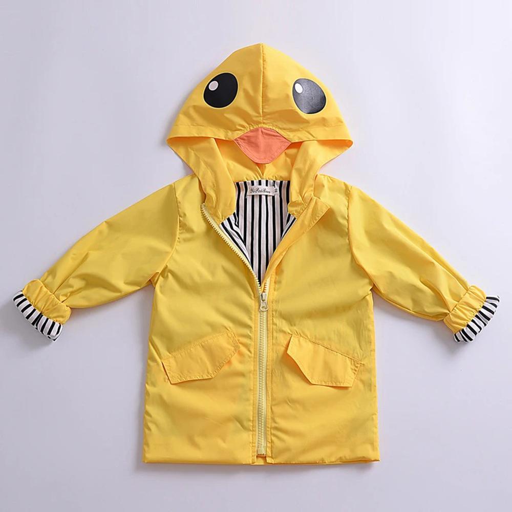Girls Yellow Duck Cartoon Long Sleeve Striped Coat - PrettyKid