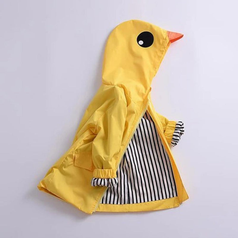 Girls Yellow Duck Cartoon Long Sleeve Striped Coat - PrettyKid