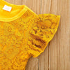 Girls Yellow Lace Sleeveless Top & Floral Skirt Kids Wholesale clothes - PrettyKid