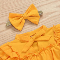 Girls Yellow Long Sleeve Bow Decor Dress & Headband Girls Dress Wholesale - PrettyKid