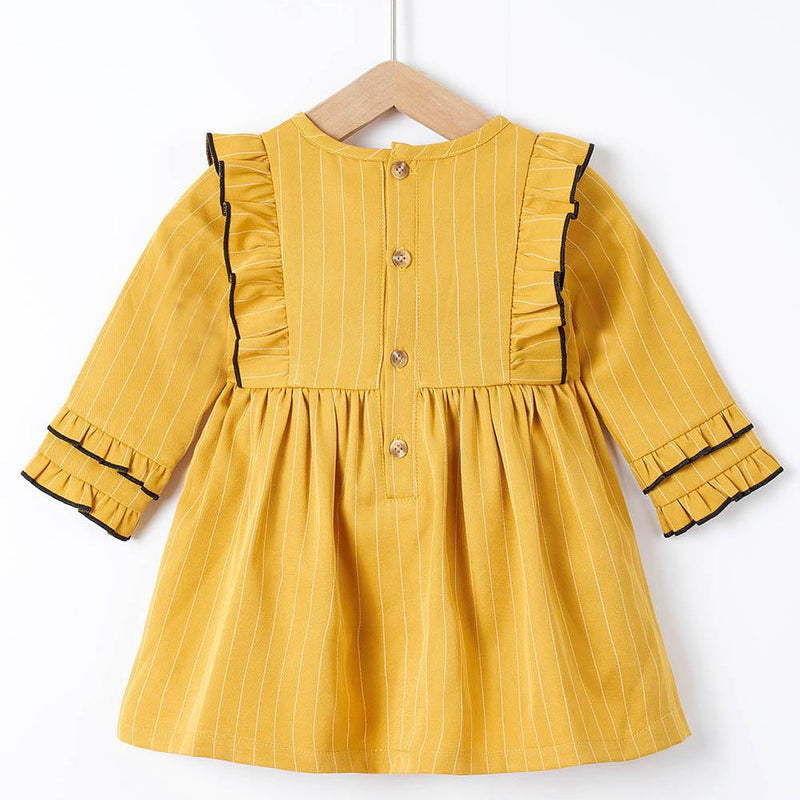 Baby Girls Yellow Striped Long Sleeve Dress Wholesale Baby Clothes - PrettyKid