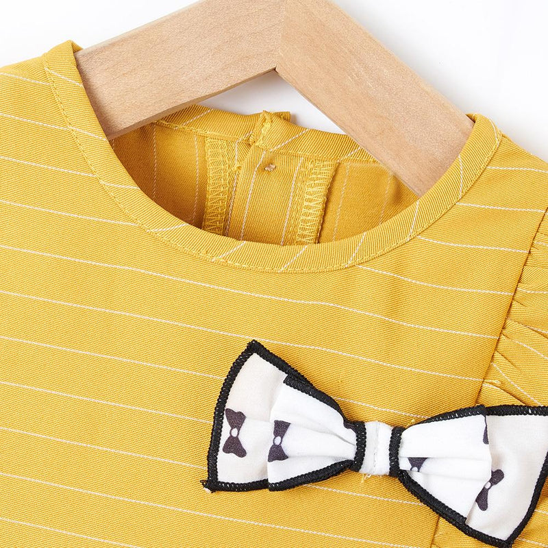 Baby Girls Yellow Striped Long Sleeve Dress Wholesale Baby Clothes - PrettyKid