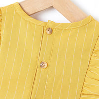 Baby Girls Yellow Striped Long Sleeve Dress Wholesale Baby Clothes - PrettyKid