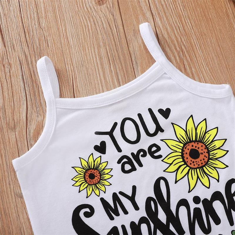 Girls Your Are My Sunshine Sunflower Printed Tank Top & Shorts Kids clothes vendors - PrettyKid