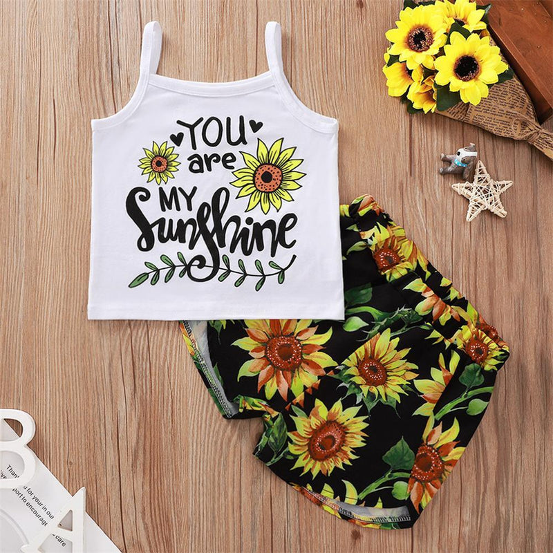 Girls Your Are My Sunshine Sunflower Printed Tank Top & Shorts Kids clothes vendors - PrettyKid