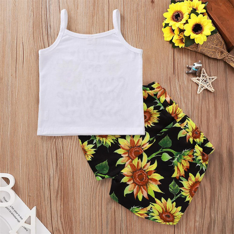 Girls Your Are My Sunshine Sunflower Printed Tank Top & Shorts Kids clothes vendors - PrettyKid