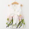 Girls Small Fresh Big Bow Dress V-Neck Embroidered Backless Dress - PrettyKid