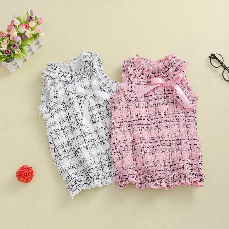 Fashionable Girl Sleeveless knitted Plaid Bow Dress - PrettyKid