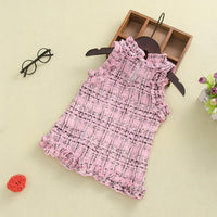 Fashionable Girl Sleeveless knitted Plaid Bow Dress - PrettyKid