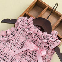 Fashionable Girl Sleeveless knitted Plaid Bow Dress - PrettyKid