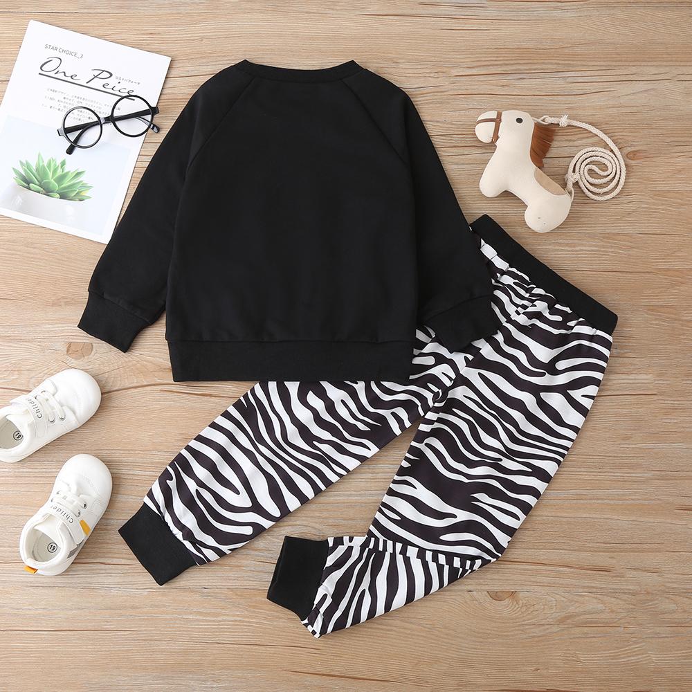 Unisex Zebra Cartoon Printed Long Sleeve Top & Pants Trendy Kids Wholesale Clothing - PrettyKid