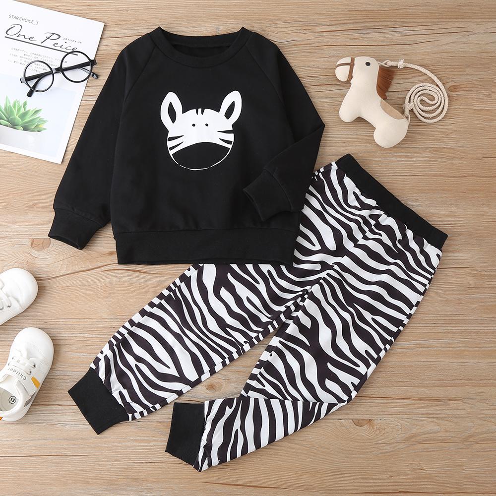 Unisex Zebra Cartoon Printed Long Sleeve Top & Pants Trendy Kids Wholesale Clothing - PrettyKid