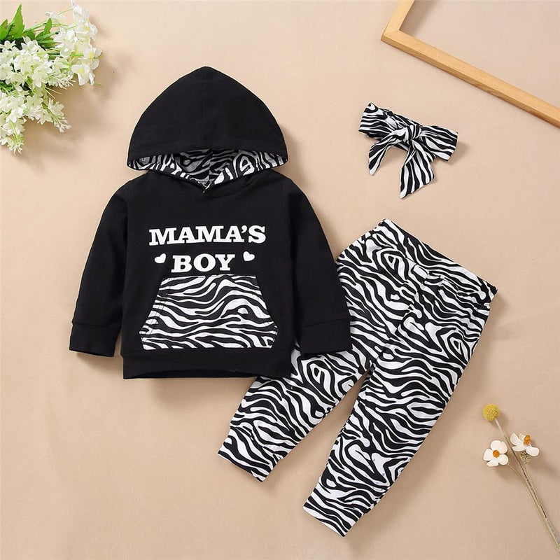 Baby Unisex Zebra Letter Print Hooded Top & Pants Baby Boutique Wholesale - PrettyKid