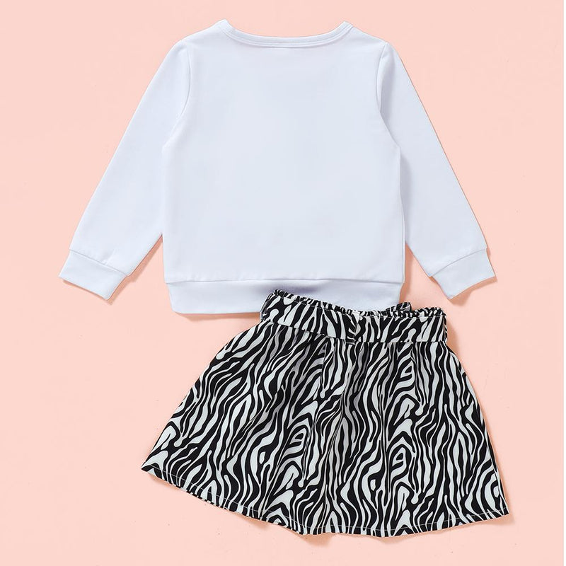 Girls Zebra Long Sleeve Top & Skirt Trendy Kids Wholesale Clothing - PrettyKid